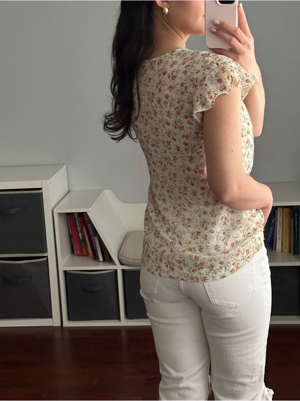 Romy Cream Floral Lace-Trim Blouse with button details - Picture 3 of 10